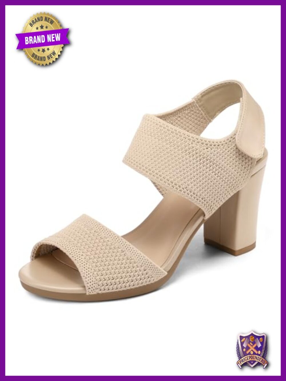 Chunky Block High Heels Elastic Knit Open Toe Slingback Sandals